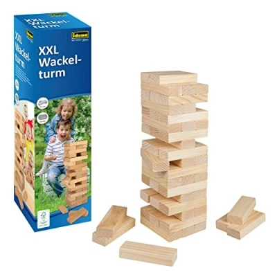 Afbeelding van Idena 40212 XXL schuine toren met 54 bouwstenen, behendigheidsspel van hout, ca. grote stapeltoren, 15 x cm, leuk spel voor het hele gezin.