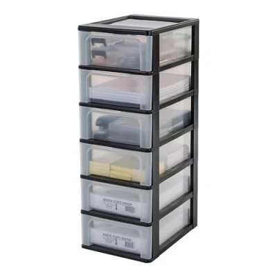 Image de Iris Ohyama, Tour de Rangement Plastique, 6 Tiroirs Moyens, Noir, Ouverture Facile, Format A4, A5 &amp; A6, Meuble, Organisateur, pour Bureau, Fourniture Scolaire, Papeterie, Sans BPA, OCH 2006