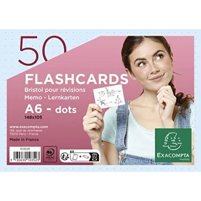 Afbeelding van Exacompta Ref. 10352E Pak van 50 flashcards in folie en ring Geperforeerde bristol dots Gemakkelijk te gebruiken mee nemen afmetingen 148 x 105 mm DIN A6 kleur blauw