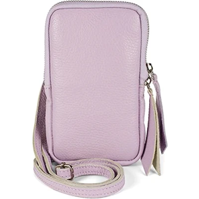 Afbeelding van styleBREAKER Mini schoudertas van echt leer voor dames met generfd oppervlak, ritssluiting, 02012374, lila, Lila.