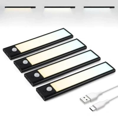 Afbeelding van Brendz Led Kastverlichting met Bewegingssensor, USB C Oplaadbare Strip, 3 Kleurtemperaturen, Dimbaar, Draadloos, Magnetische Verlichting voor Kasten, Gangen, Slaapkamers, 4 x 20cm, Zwart