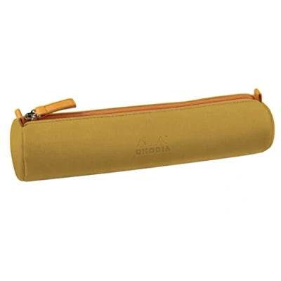 Afbeelding van RHODIA Rhodiarama 319043C Etui, rond, goudkleurig, 21,5 x 5,5 cm, echte naden, binnenvoering van jersey, ivoorkleuren, kunstleer, opslag voor pennen, potloden, viltstiften, kleine accessoires
