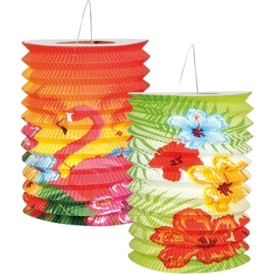Afbeelding van Lampion set Hawai roze flamingo 2 stuks