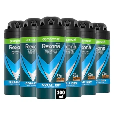 Afbeelding van REXONA MEN Cobalt Dry Deodorant voor heren, gecomprimeerde spray, anti transpirant, frisse en langdurige geur, 72 uur bescherming (6 x 100 ml)