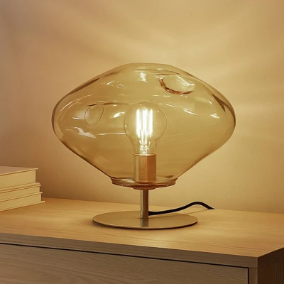 Afbeelding van Lindby tafellamp Lelia, amber, glas, metaal, Ø 35 cm
