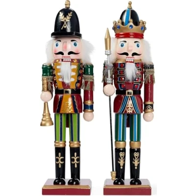 Afbeelding van THE TWIDDLERS 2 Grote Houten Kerst Notenkraker Soldaat met Standaard, 30cm Traditionele Kerstdecoratie Stevige &amp; Premium Kwaliteit