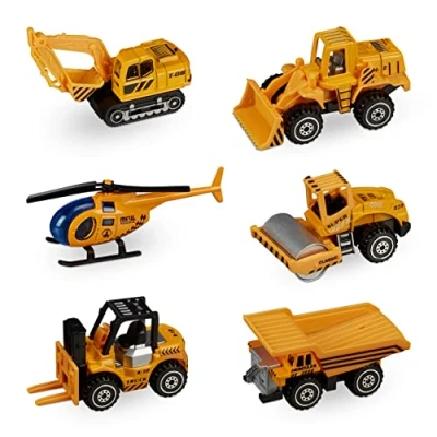 Afbeelding van Relaxdays bouwvoertuigen speelgoed set van 6 zandspeelgoed graafmachine kiepwagen
