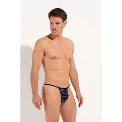 Afbeelding van HOM Gstring Gemustert Blackrock Slip, Heren, Maat: Large, Schwarz blau