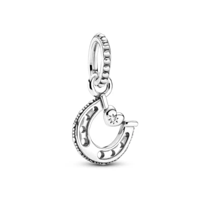 Afbeelding van Pandora Passions Charm tijdens hoefijzer en hart van Sterling zilver met transparante zirkonia, zilver, Zirkonia