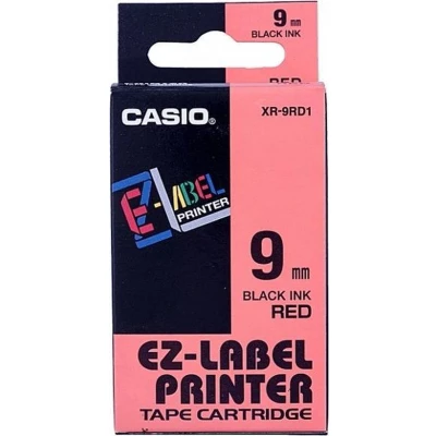 Afbeelding van Casio XR 9RD1 labelprinter tape Zwart op rood