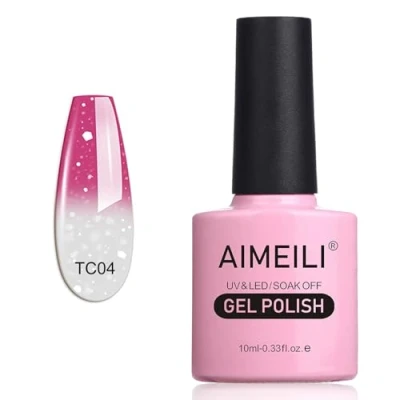 Afbeelding van AIMEILI Gel Nagellak UV LED Gellack Soak Off Polish Temperatuur Kleurverandering Hot Pink to Glitter White (TC04) 10ml