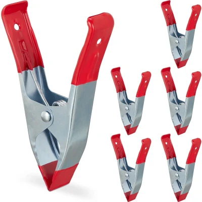 Afbeelding van Relaxdays klemmetjes metaal marktklem lijmklemmen set 6 stuks 50 mm spanbreedte rood
