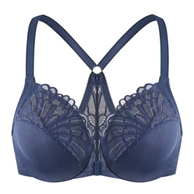 Afbeelding van MELENECA Damesbeha, groot formaat, sluiting voor, kant, racerback, niet gevoerd, Blauw