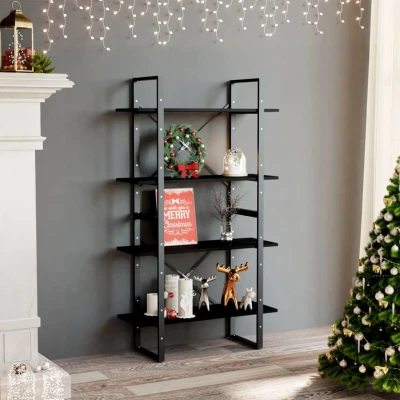 Afbeelding van Boekenkast met 4 schappen 80x30x140 cm massief grenenhout zwart