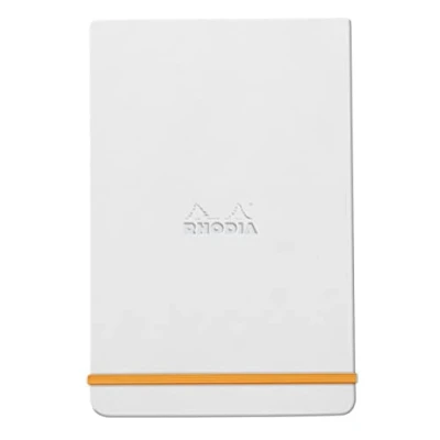Afbeelding van RHODIA 194375C Notitieboek, hardcase, webnotepad, wit, A5, gelinieerd, 192 pagina&#039;s afneembaar, licht papier, ivoorkleurig, 90 g/m², bladwijzer, elastische sluiting, omslag van kunstleer, Rhodiarama