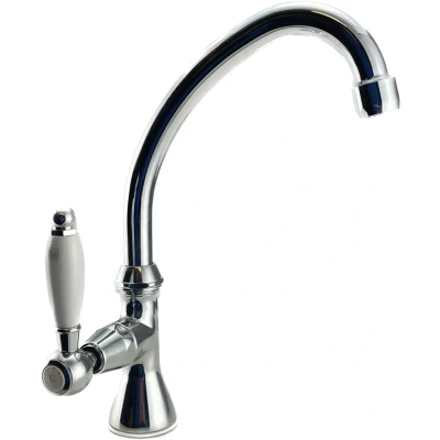 Afbeelding van PB klassieke fonteinkraan met witte hendel koud water hoge uitloop chroom 1208853652
