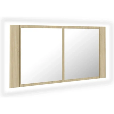 Afbeelding van vidaXL Badkamerkast met spiegel LED 90x12x45 acryl sonoma eikenkleurig