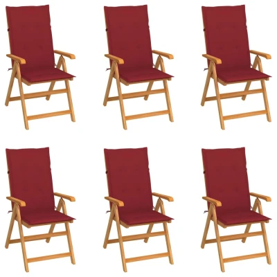 Afbeelding van Tuinstoelen 6 st met wijnrode kussens massief teakhout