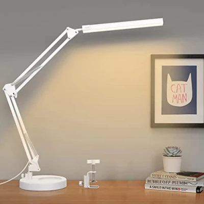 Afbeelding van SKYLEO Led bureaulamp, krachtig, met clip en sokkel, oogbescherming, 3 verlichtingsmodi, 10 helderheidsniveaus, wit
