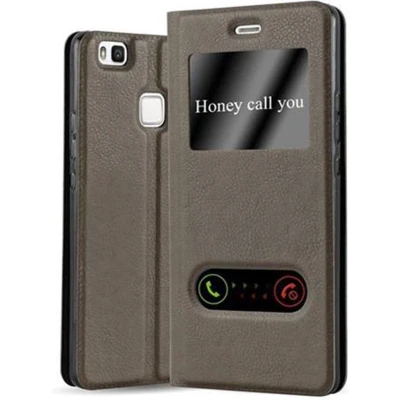 Afbeelding van Cadorabo Hoesje geschikt voor Huawei P9 LITE 2016 / G9 in STEEN BRUIN Beschermhoes met magnetische sluiting, standfunctie en 2 kijkvensters Book Case Cover Etui