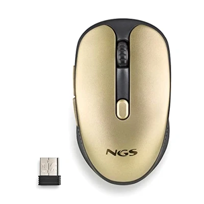 Image de NGS Evo Souris rechargeable pour droitiers optique 6 boutons sans fil 2.4 GHz récepteur USB or rouillé boîte de suspension