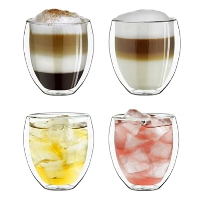 Afbeelding van Creano dubbelwandig thermoglas 250ml, set van 4, groot hittebestendig drinkglas borosilicaatglas