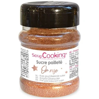 Afbeelding van Scrap Cooking Suiker, met pailletten, roségoud, 160 g, Voedingspoeder, Glitterpoeder, Decoratie, gebak, trillende cakes 4547