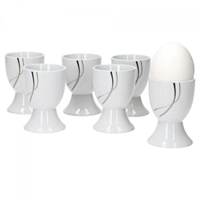 Afbeelding van van Well, Black Flower design, set porselein, zilver, 6 glazen