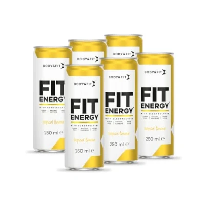 Image de Body &amp; Fit Energy Boisson énergisante Tropical 6 canettes sportive hypotonique avec électrolytes et BCAA 1500 ml