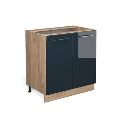 Afbeelding van Vicco Wastafelkast Fame Line, Donkerblauw hoogglans/Krachtige eik goud, 80 cm met legplank, zonder werkblad