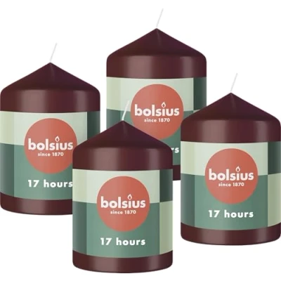 Afbeelding van 4 stuks Bolsius wijnrood stompkaarsen 80/58 (17 uur) velvet red