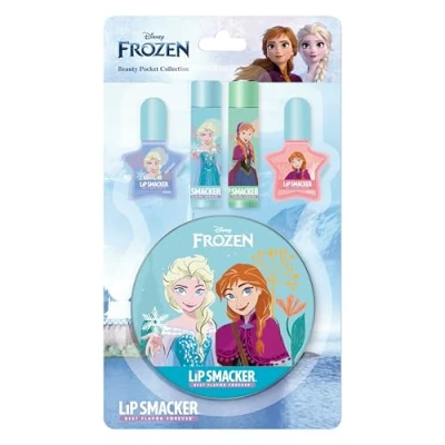 Afbeelding van Lip Smacker Frozen Beauty Pocket Collection, 4 delige ijskoningin set voor kinderen, bestaande uit lippenbalsems en nagellak, in een schattige make updoos Anna Elsa
