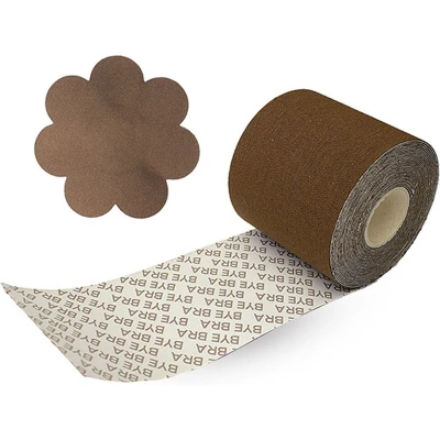 Afbeelding van Bye Bra Body Tape Roll 6,5 cm x 5m + Satin Nipple Covers Brown