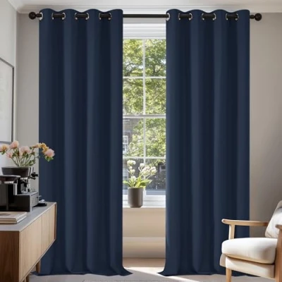 Afbeelding van Deconovo verduisterende gordijnen, warmte isolerend, voor de woonkamer en slaapkamer, modern ontwerp met ringen, Navy Blue (blauw), 135 x 240 cm (B H), 2 stuks