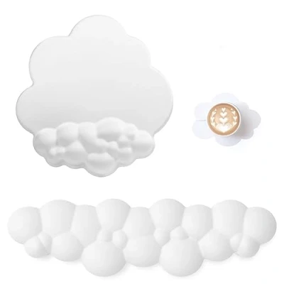 Afbeelding van Attack Shark Cloud Polssteun, muismat met onderzetter, ergonomische polssteun voor toetsenbord, antislip onderkant, schattige kantooraccessoireset wit