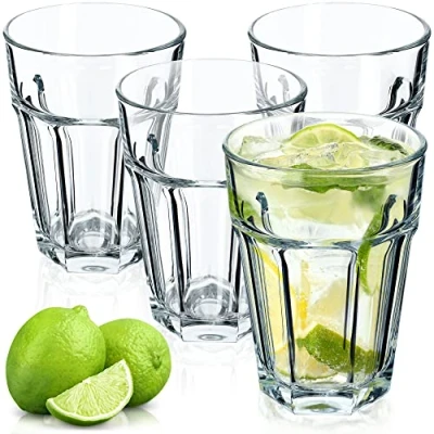 Afbeelding van KADAX Amelie 365 ml drinkglazen, set van 4 lange neutraal/calciumglas, vaatwasmachinebestendig, stapelbaar, cocktailglazen, koffieglazen, theeglazen,