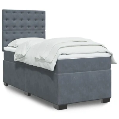 Image de vidaXL Sommier à lattes de lit et matelas Gris foncé 90x200 cm Velours