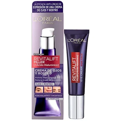 Afbeelding van L&#039;Oréal Paris Crema Antiedad de Ojos y Rostro Revilafit Filler, Con Ácido Hialurónico, Rellena Arrugas e Hidrata Intensamente, Eficacia Multizona, Sin Perfume, 30 ml