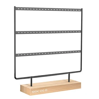 Afbeelding van Mocolo Oorbelorganiser, oorbelhouder, ophangoorbellenhouder (66 gaatjes en 3 lagen), Hout