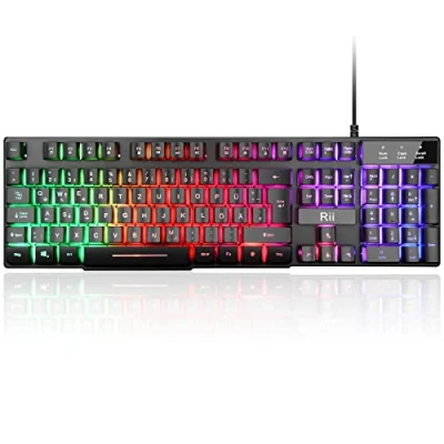 Afbeelding van Rii gaming toetsenbord voor pc, bekabeld RGB toetsenbord, regenboog led verlicht ideaal gamers, kantoor (Duitse lay out)