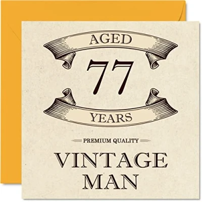 Afbeelding van Vintage verjaardagskaarten voor mannen 77 jaar Grappige verjaardagskaart opa, vader, echtgenoot, oom, broer, 145 mm x mm, wenskaart 77e verjaardag