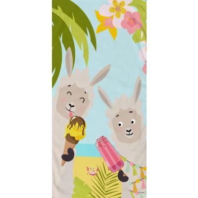 Afbeelding van Good Morning Kinder Strandlaken Velours Happy Lamas 75x150cm multi