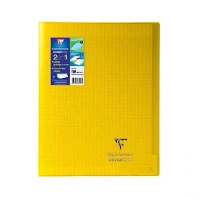 Afbeelding van Clairefontaine 981406C, geel notitieboek met nietjes, Koverbook, 24x32 cm, 96 pagina&#039;s, grote ruiten, wit papier, 90 g, omslag van polypropyleen