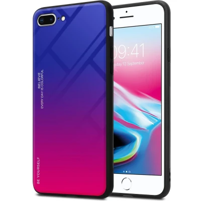 Afbeelding van Cadorabo Hoesje geschikt voor Apple iPhone 7 PLUS / 7S 8 in PAARS ROOD Tweekleurige beschermhoes van TPU silicone Case Cover en achterzijde gehard glas