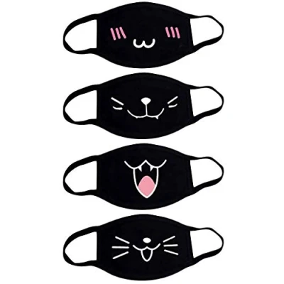 Afbeelding van Fashionapple Set van 4 uniseks cartoon katoenen mondbescherming Stofdicht Kawaii mode schattig Herbruikbaar Zwart met patroon, A, stuks (1 stuk)