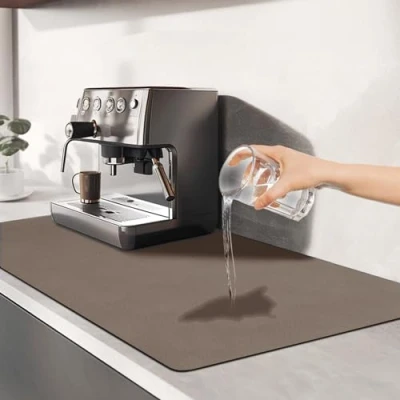 Afbeelding van TENQUAN Afdruipmat Anti slip Coating Afdruiprek Mat voor Keuken Koffiezetapparaat Aanrecht (Bruin, 60 x 40 cm)