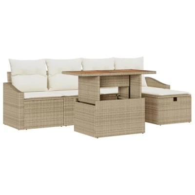 Afbeelding van vidaXL 6 delige Tuinbankstel met Kussens Beige Poly Riet