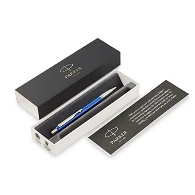 Afbeelding van Parker 2025419 Vector rollerpen, zwart met verchroomde accenten, middelste punt, blauwe inkt, blisterverpakking