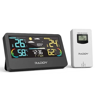 Afbeelding van Raddy WF 55C PRO Draadloos weerstation met buitensensor, kleurendisplay voor binnen en buiten, weersvoorspelling hygrometer, thermometer, wekker thuis