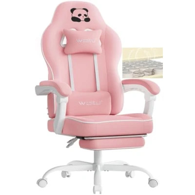 Afbeelding van WOLTU GS16rs Gamingstoel met pocketveringkussen, maximale belasting 150 kg, ergonomisch, draaibaar, kussen, lendenkussen, voetsteun, netstof, roze